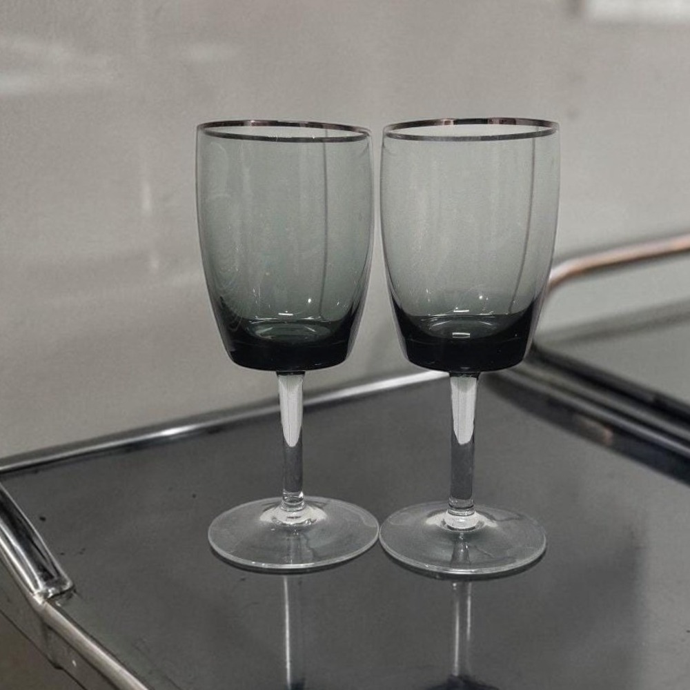 Gorham Midnight Mist Smoke Water Goblets, Set‎ of 2, Replacement Crystal Glasses
